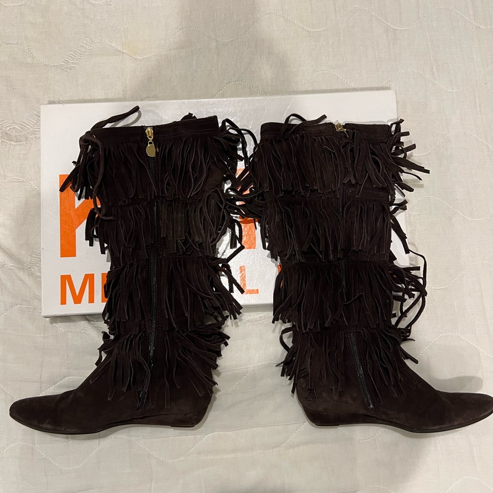 KORS Michael Kors Chocolate Fringe Heeled Boots